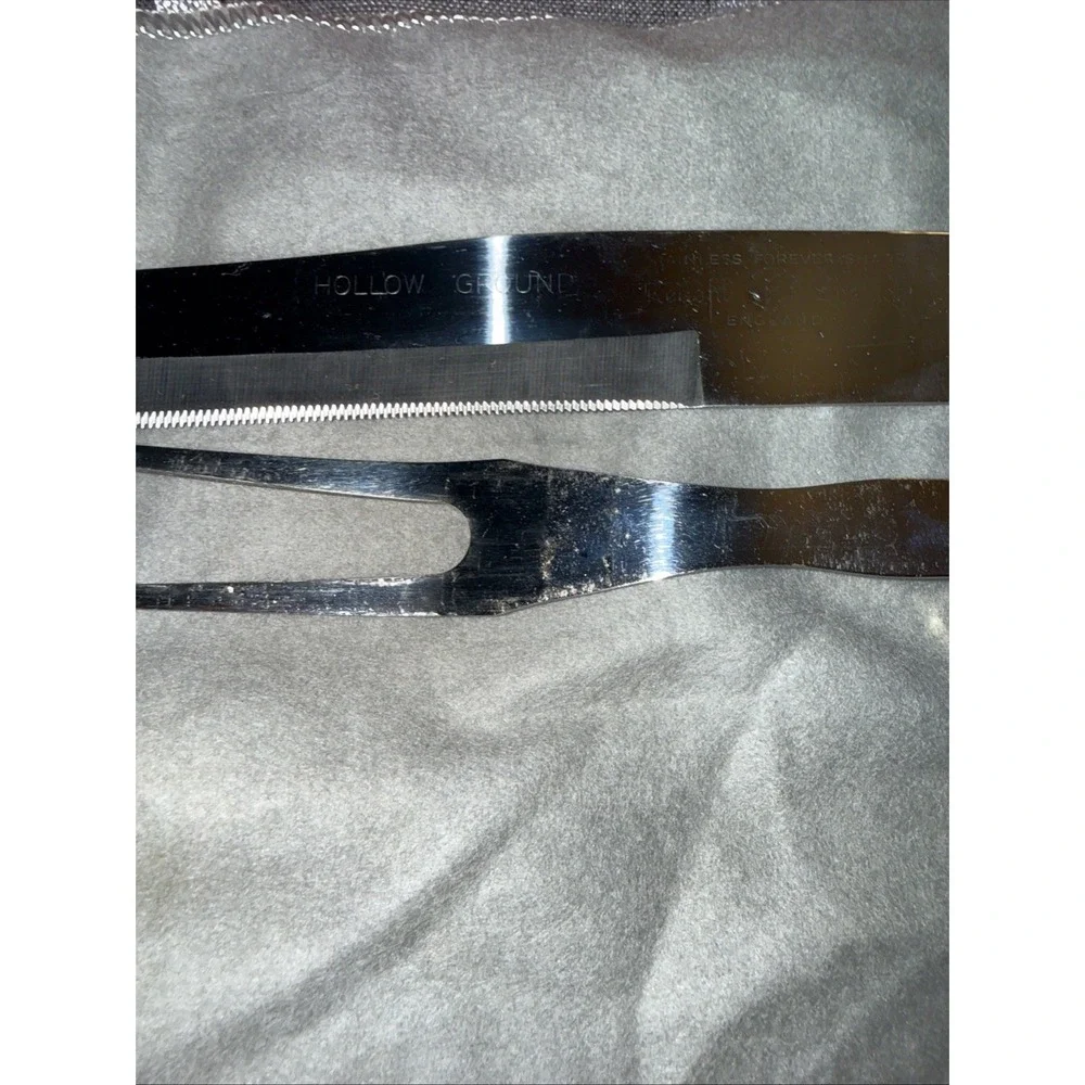Meat Carving Set - Hollow Ground Stainless Steel Box Knife Fork Forever Sharp IB